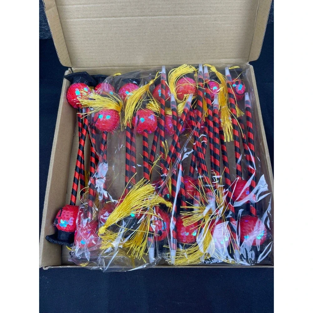 24 Pcs Graduation Smiley Face Novelty Pens Red Black Gold Tassel Party‎ Favors